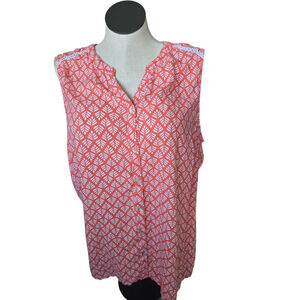 Women's Coral Bay Plus 2X Coral & White Leaf Print Tank Top